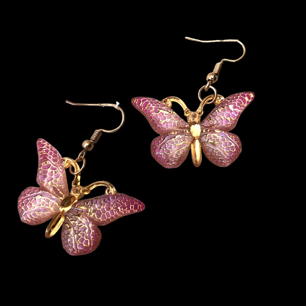 Gimefive Butterfly Acrylic Earrings Women's Pink/Gold